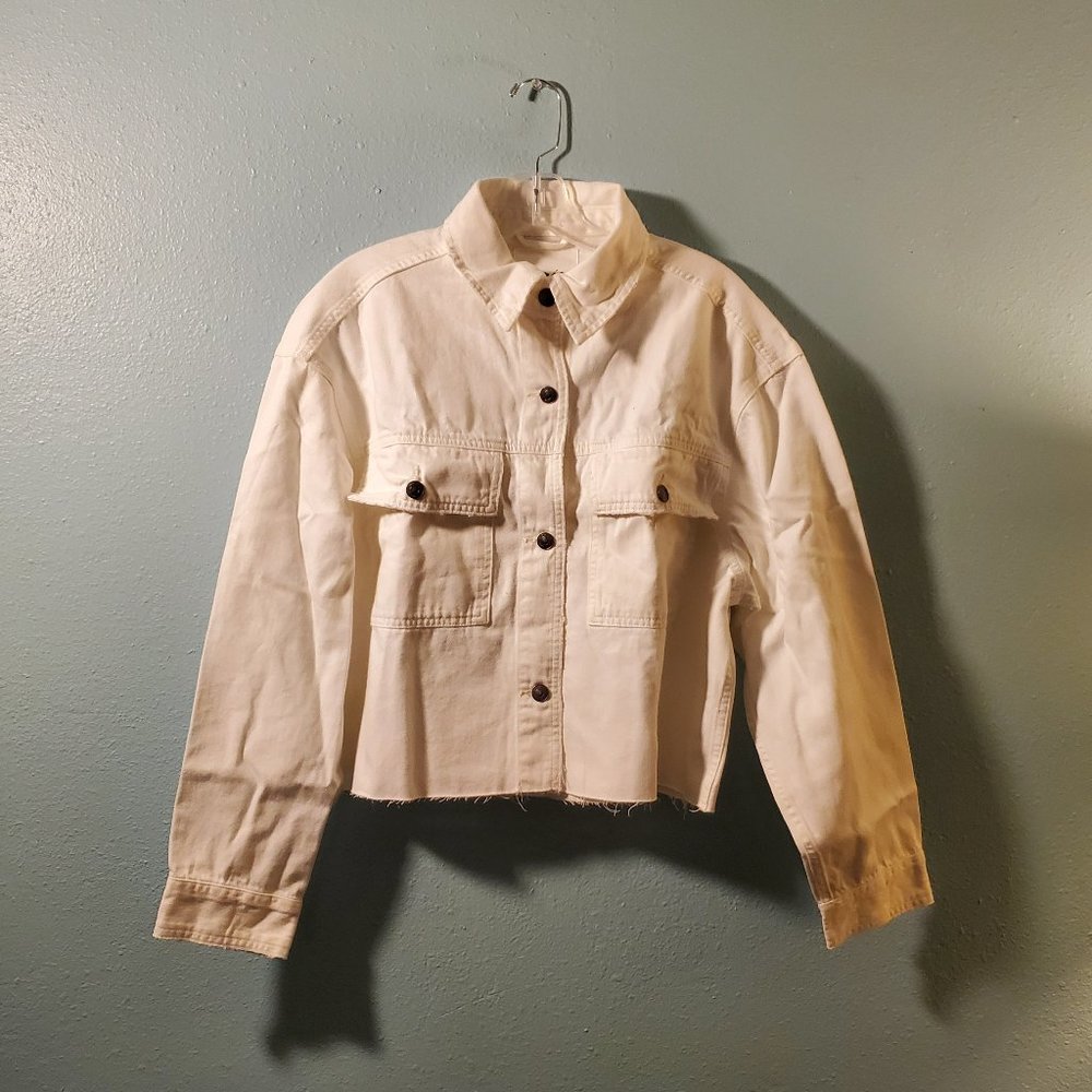 NWOT Aerie Cropped White Jean Jacket L